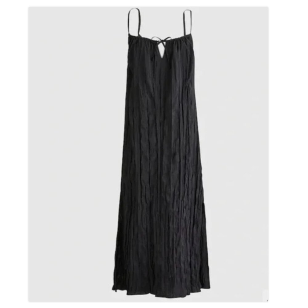 J. Crew Black Crinkled Side-Slit Midi Dress in Size Small - NEW